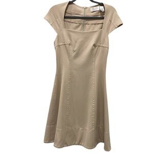 ANTHROPOLOGIE BYRON LARS Beige Cap-Sleeve Fit & Flare Midi Dress SZ 8